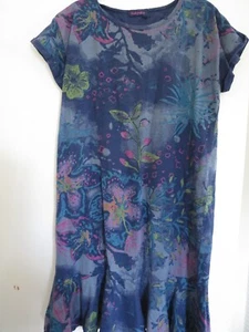FRESH PRODUCE USA SZ.M ABSTRACT FLORALS-100 COTTON-RUFFLED HEM DRESS - Picture 1 of 4
