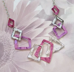 Placcato Argento Astratto Geometrico Rosa e Viola Collana Mamma Giorno Regalo - Foto 1 di 4