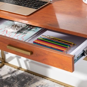 SAFAVIEH Elaine 1-Drawer Desk | Natural / Gold | - Picture 1 of 11