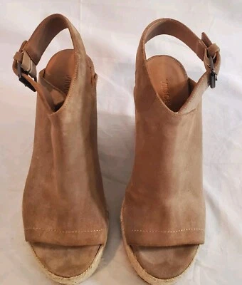 Vince Evangeline Taupe Beige Peep Toe Gamuza Hebilla Alpargata Cuñas Talla 8 Foto 1 de 4