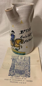 VTG Restaurante Botin Cuchilleros Jug Sanguino Toledo Pottery WITH 1968 MENU - Picture 1 of 11