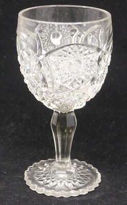 OLD EAPG, PATTERN GLASS GOBLET WITH FLOWERS, HOBSTARS - Picture 1 of 6