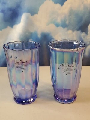 Lote de 2 vasos de vidrio perlado iridiscente brillo azul mujer pionera 15 oz Foto 1 de 4