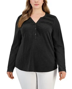 Style & Co Women's Plus Size 2X V Neck Long Sleeve Knit Top Blouse Black NwT - Picture 1 of 3