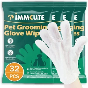 32 PCS Unscented Thick Pet Bathing Wipes & Grooming Gloves for Dogs & Cats - Picture 1 of 9