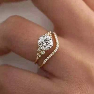14K White Gold Plated 2.00Ct Round Cut Lab Created Diamond Women Bridal Ring Set - Picture 1 of 5