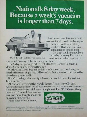 1973 Pontiac Le Mans Vintage National Car Rental Original Print Ad-8.5 x 11" - Image 1 of 4