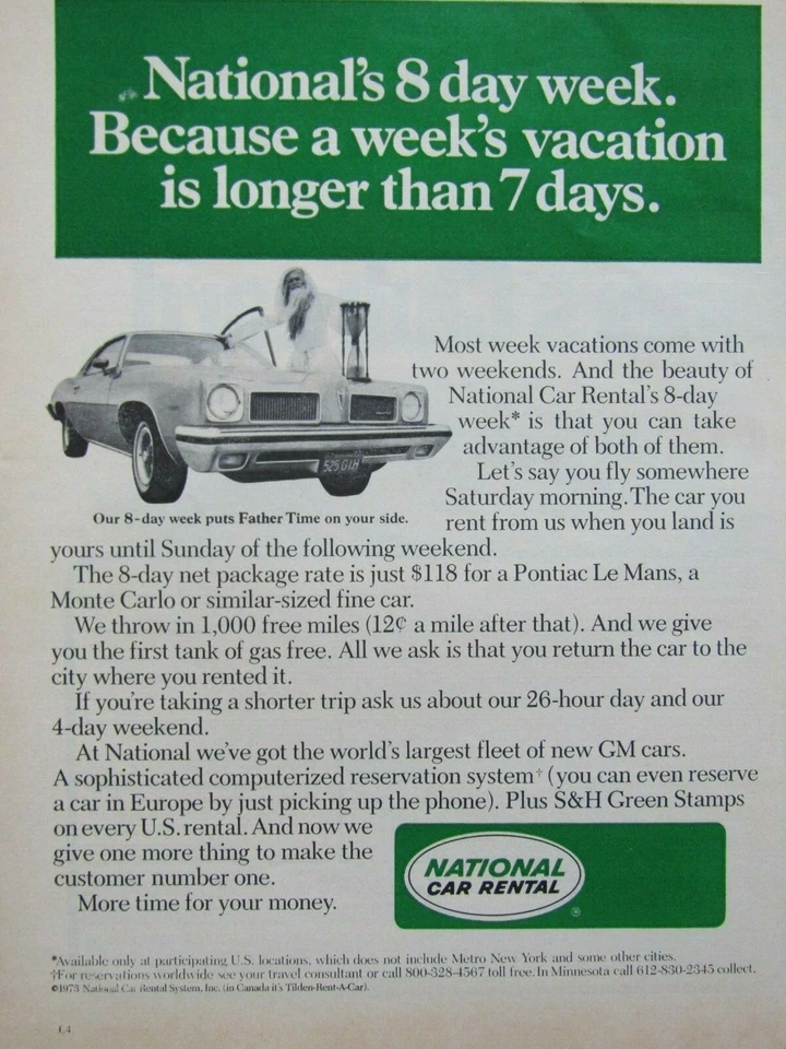 1973 Pontiac Le Mans Vintage National Car Rental Original Print Ad-8.5 x 11" - Image 1 of 4