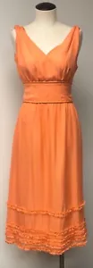 FLORES DE CALABAZA PASTEL CORAL 100% SEDA SIN MANGAS DEBAJO DE LA RODILLA VESTIDO DE DIOSA GRIEGA 8 - Imagen 1 de 10