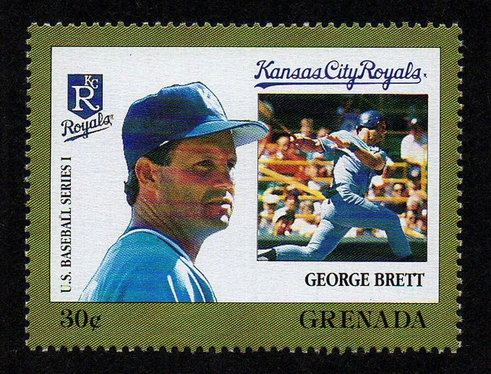 GRENADA, SCOTT #1670-A, MNH JUGADOR DE BÉISBOL GEORGE BRETT EQUIPO REAL DE LA CIUDAD DE KANSAS Foto 1 de 1