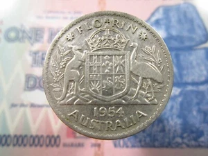 AUSTRALIA 1 Florin 1954 Silver Elizabeth II h6866 World Money Coin - Picture 1 of 2