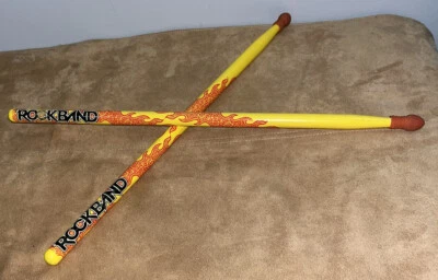 Oem Rock Band Yellow Wooden Drum Sticks RARE Xbox 360, Playstation, 3 Nintendo  - Image 1 of 4