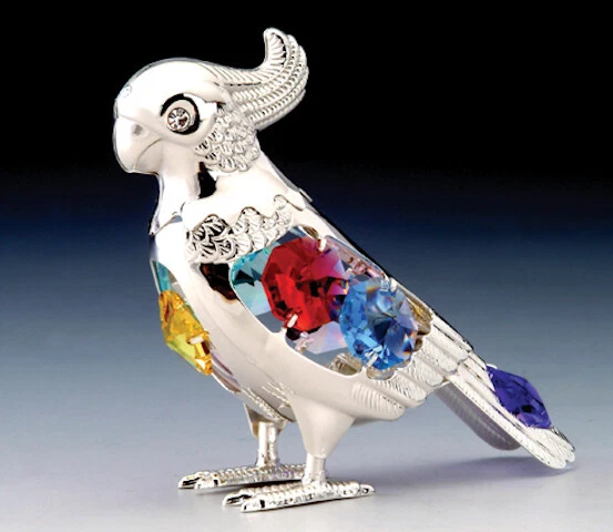 鹦鹉雕像-装饰镀银澳大利亚蓝色水晶 — 第 1/1 张图片