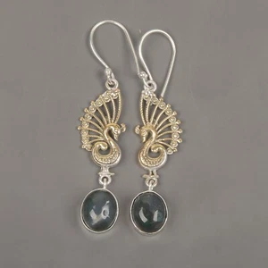 Wedding Gift For Her 925 Silver Moss Agate Gemstone Drop/Dangle Earrings - Picture 1 of 7