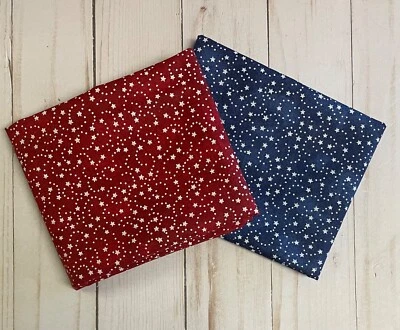 Fabric FQ Fat Quarter Set 2 4th of July Patriotic Red Blue Stars 100% Cotton NEW - Image 1 of 3