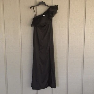 Ieena Mac Duggal One Shoulder Ruffle Sheath Dress Gown Size 8 Women Slit Black - Picture 1 of 17
