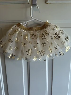 Baby Girls 18 mo  HOLIDAY TIME Ivory Gold Snowflake Glitter Tulle TUTU SKIRT - Image 1 of 3
