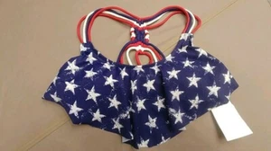 Patriotic XHILARATION FLOUNCE USA FLAG Size XS Juniors Bathing Swimming Top NWOT - Picture 1 of 2