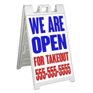 CUSTOMIZABLE TAKEOUT Signicade 24x36 Aframe Sidewalk Sign Banner Decal - Picture 1 of 9