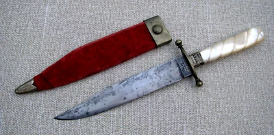 UNIQUE ANTIQUE CARVED PEARL GOLD SEACHERS PROTECTION CALIFORNIA BOWIE~1848-1850s - Image 1 of 4