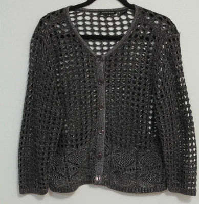 Suéter Jeanne Pierre Crochet Tejido Abierto Para Mujer Metalizado Plateado/Gris Hilo Grande Foto 1 de 4