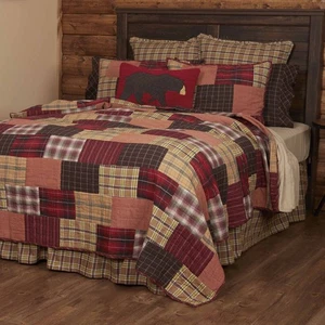 Rustic King Quilt Red Patchwork Wyatt Chambray Cotton Bedroom Decor VHC Brands - Picture 1 of 6