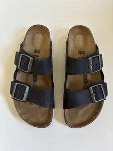 Birkenstock Arizona Oiled Leather Black Slide Sandal 39 Women’s Size 8 - Picture 1 of 11