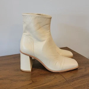 Free People Sienna Leather Ankle Boots Butter Cream Size 38 US 8 Block Heel - Picture 1 of 11