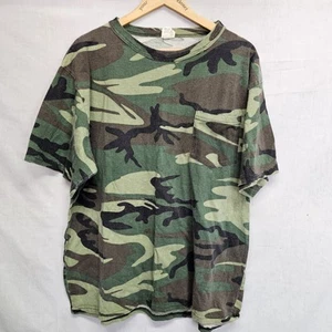Vtg  Trail Crest Tee Shirt Military Camo Print Green Short Sleeve Pocket Size XL - Picture 1 of 3
