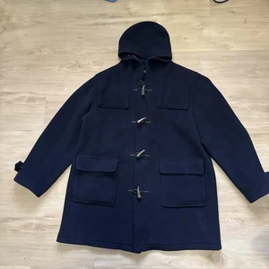 Lands End Wool Coat Mens XL  46-48 Blue Hooded Duffle Toggle - Picture 1 of 17