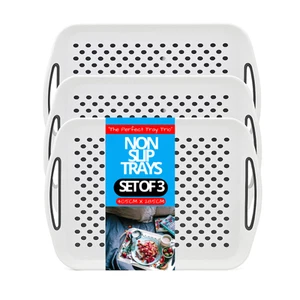 3 Pack Non-Slip Serving Trays with Rubber Grip for Food & Drinks Dishwasher Safe - Picture 1 of 6