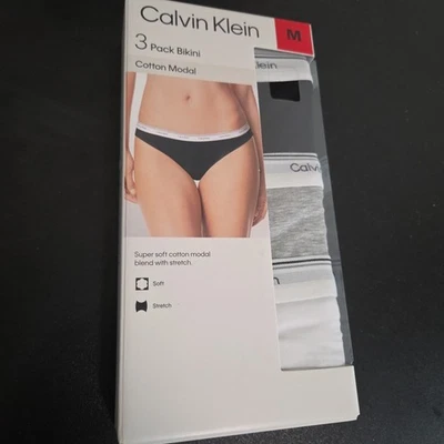 Calvin Klein Women’s Cotton Soft Stretch Bikini, 3-Pack Black/White/Gray Medium - Image 1 of 4
