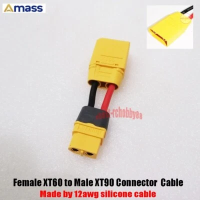 Amass Female XT60 to Male XT90 Connector 10CM 12AWG Cable For Drone ISDT Charger - Image 1 of 4