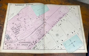 1873 LEWISTON, ME mapa a color y propietarios, BATES COLLEGE, Maine Central RR - Imagen 1 de 19