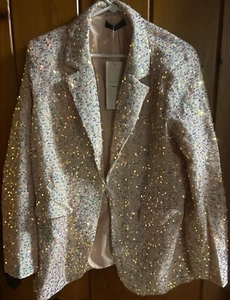 NWT! The Ultimate New Year’s Eve Blazer-Beautiful Pink w/ Multicolor Sequins! L - Picture 1 of 9