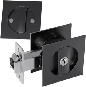 Pocket Door Lock with Key, Square Sliding Barn Door Lock Latch Recessed Black - Picture 1 of 6