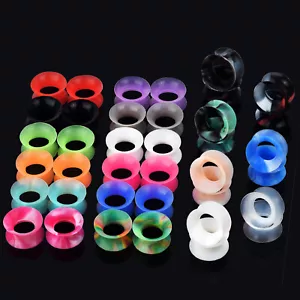 Pair Silicone Soft Ear Tunnels Plugs Gauges Earskin Earlets Expander 2g-3/4" - Picture 1 of 32