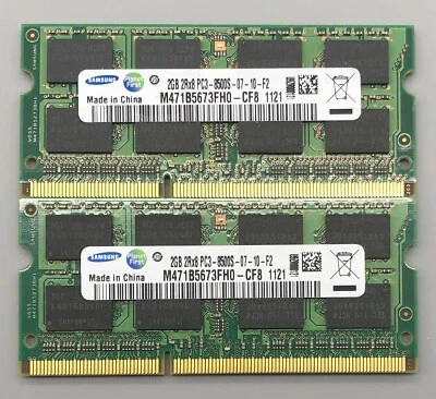 Samsung Laptop DDR3 2GBx2 1066Mhz PC3-8500 CL7 204-Pin 1.5V - Lot of 2 Matched - Image 1 of 4