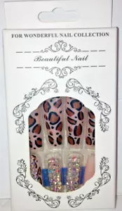 BEAUTIFUL NAILS, PRESS-ON-NAILS 24PCS RHINESTONES/CHEETAH DESIGN - Picture 1 of 1