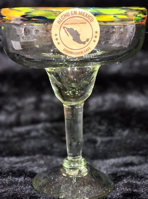 Borde de confeti de vidrio Margarita reciclado soplado a mano 6,5" México 18 oz Tiki Bar piscina Foto 1 de 4