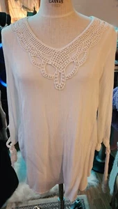 Sami & Jo White Boho 3/4 Sleeve Blouse Net Stitch Neck See Photos - Picture 1 of 15