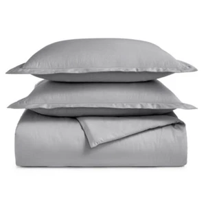 Charter Club Damask Solid 550 TC Cotton KING Duvet & 2 Shams SMOKE GREY - $250 - Picture 1 of 5