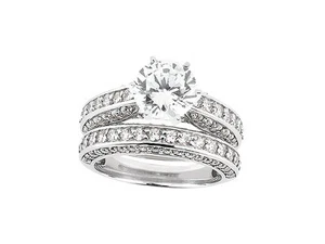 1.50Ct Round Cut Diamond Engagement Ring Wedding Band Set Solid 14k Gold GH SI1 - Picture 1 of 12