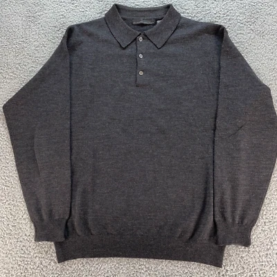 Metropolitan View Italian Wool Sweater Mens Large Gray Collar 1/4 Button LS VTG - Image 1 of 4