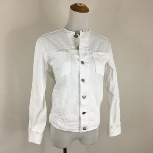 NWOT L'AGENCE White Raw Edge Sleeve Logo Button Denim Jacket Womens sz 25-Small - Picture 1 of 12