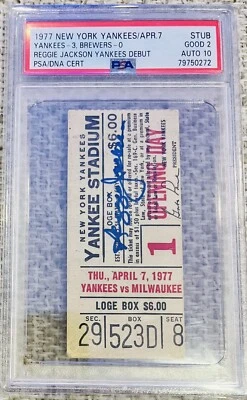 REGGIE JACKSON 1977 YANKEE DEBUT AUTOGRAPHED TICKET PSA/DNA GEM MINT 10 RARE - Image 1 of 4
