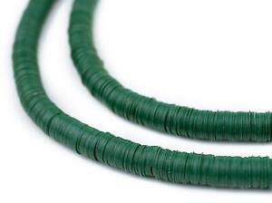 Forest Green Vinyl Phono Record Beads 8mm Ghana African Disk 34 Inch Strand