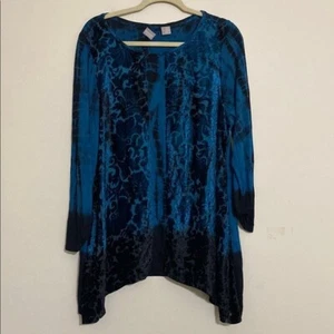 Blusa Chico’s Traveler Elegante Azul Mujer Top M Azul Teñido Terciopelo Lagenlook Gótico - Imagen 1 de 9