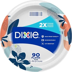 Dixie Medium Paper Plates, 8.5 Inch, 90 Count, 2X Stronger*, Microwave-Safe, - Picture 1 of 9