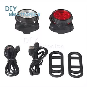 Set 2 pezzi lampada bicicletta LED ricaricabile luce anteriore fanale posteriore modalità LED 3LED US - Foto 1 di 10